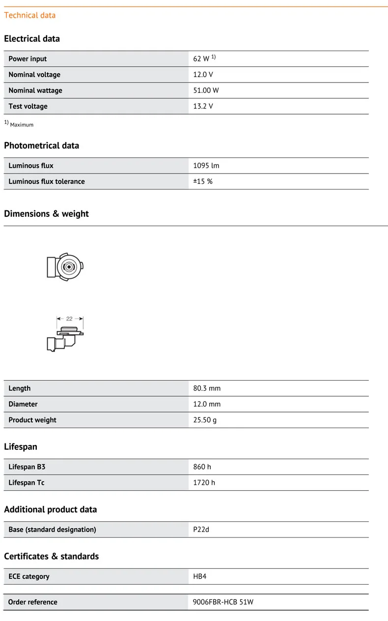 OSRAM 9006 HB4 12 в 51 Вт 2600K 9006FBR P22d противотуманный выключатель серия ксенон желтый светильник 60% более яркие галогенные лампы Автомобильный головной светильник