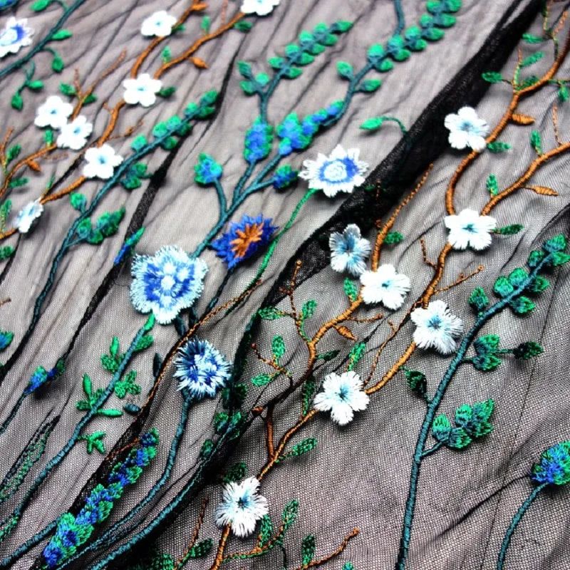 140 см в ширину(1 заказ = 140 см* 50 см) черная полупрозрачная сетка флуоресцентная синяя Цветочная кружевная ткань для одежды и свадебного украшения