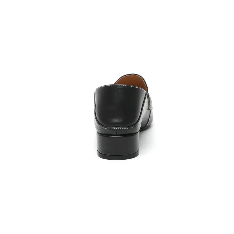 noir Talon Beige Cuir Chaussures Bout Carré Salu Pompes En Femmes Rond zEx4nq8v