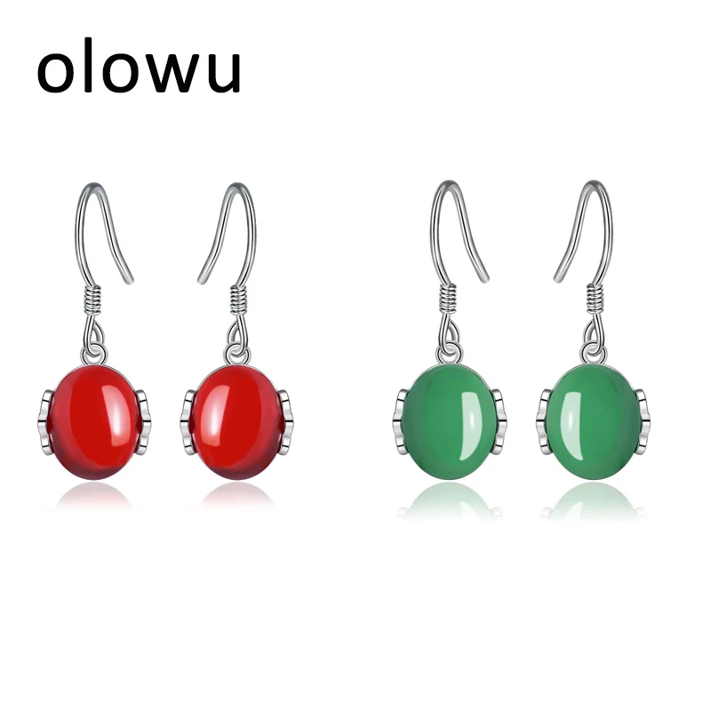 Olowu Корейские серебряные женские серьги ручной работы Oorbellen красные и зеленые
