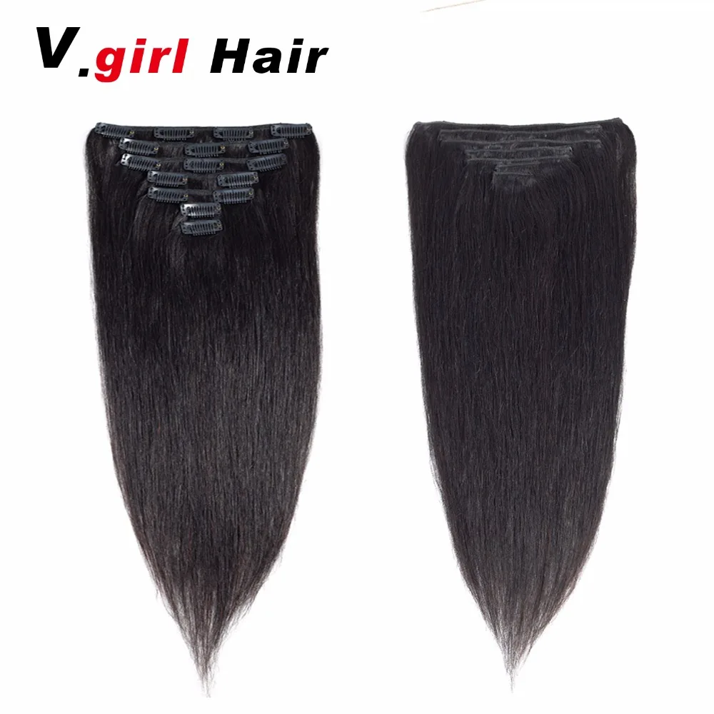 V. девушка бразильский машина сделала Волосы remy естественная прямая Клип В Пряди человеческих волос для наращивания 1B 10 #30