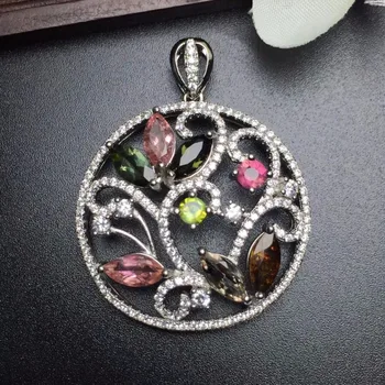 

Fine Jewelry Real 925 Steling Silver s925 100% Natural Tourmaline Gemstones Female Pendant Necklaces Christmas Gift