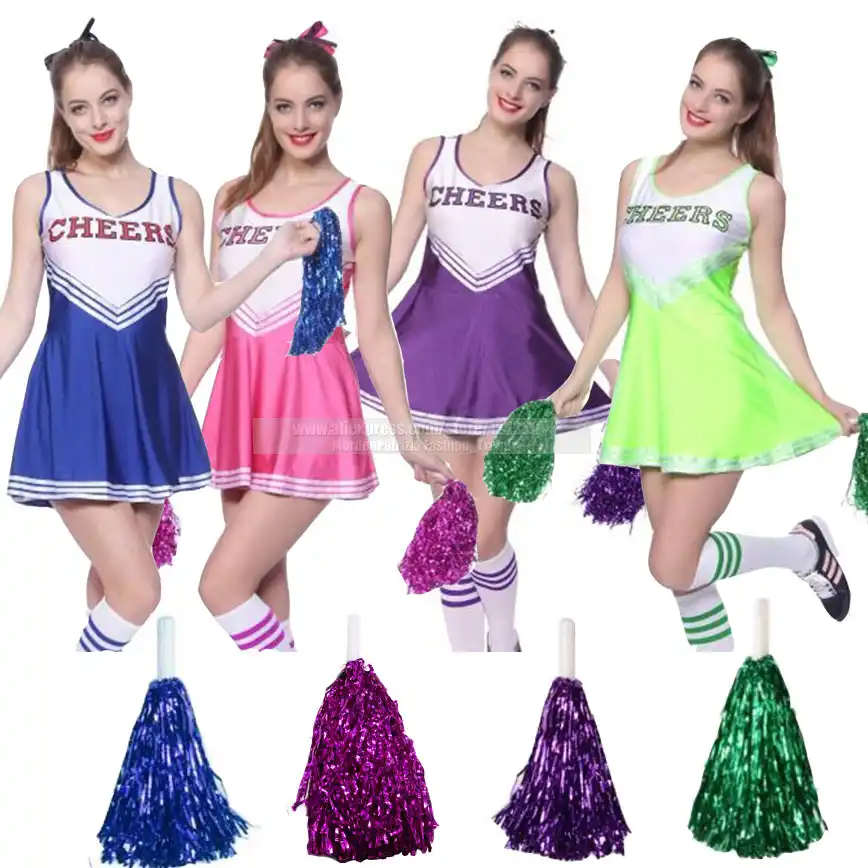 Women Girls Red White Blue Cheerleader Uniform Costume Cheerleading Outfit Poms Cheer Uniform Dress High School Team Wear School Uniforms Aliexpress