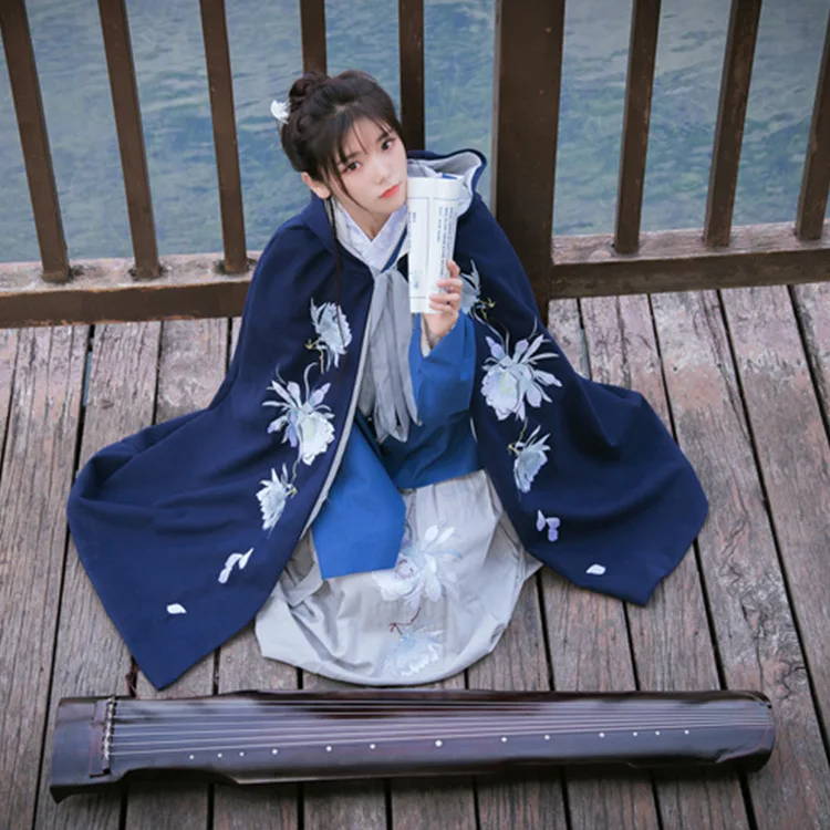 Красивое Женское зимнее винтажное платье в китайском стиле, красивое длинное платье Hanfu с вышивкой, комплект из 3 предметов, теплая накидка