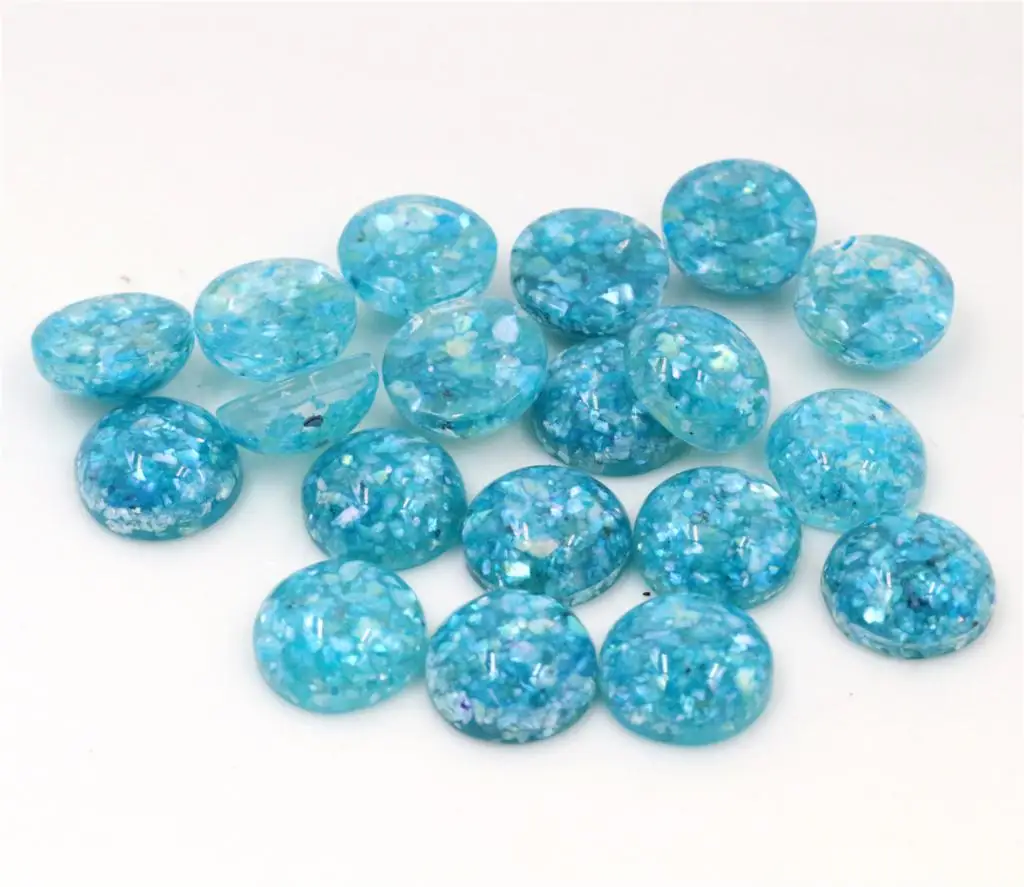 

New Style 40pcs 12mm Lake Blue Colors Built-in Real Shells Style Flat back Resin Cabochons Fit 12mm Cameo Base Cabochons-W3-07