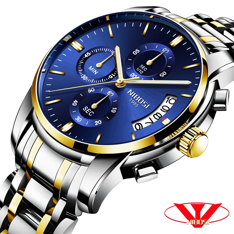 

NIBOSI Mens Watches Top Brand Luxury Sport Waterproof Full Steel Quartz Business Men's Watch Chronograph Relogio Masculino
