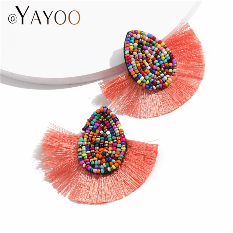 Colorful Beaded Tassel Earrings for Women Fashion Wedding Big Statement Female Fringe Hanging Earings Jewelry dangle earrings drop earrings pendant earrings long earrings crystal tassel earrings