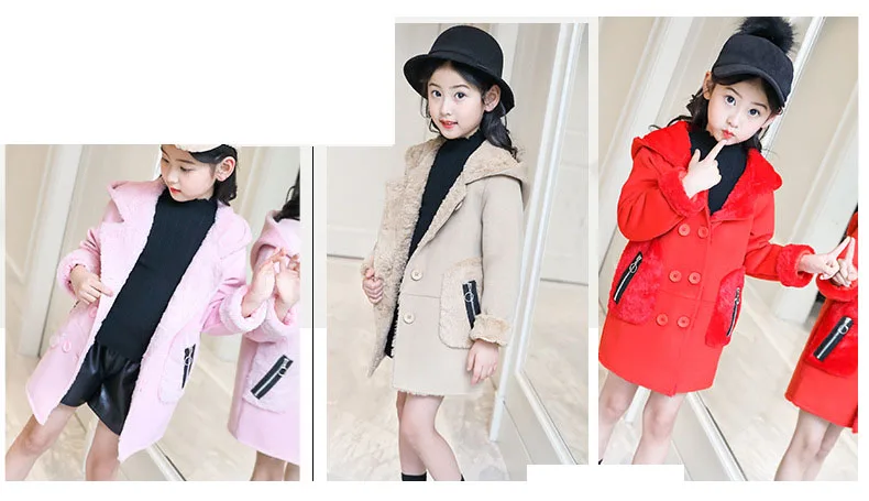 2018 new winter Children's outerwears clothing fleece coat baby big girls hooded woolen jackets for kids thick long warm coats  (14)