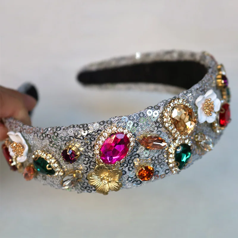 

Trendy Baroque Crown Sequins Wide Hairband Rhinestone Tiara Flower Crystal Headband Wedding Party Hair Jewelry Accessories Gift