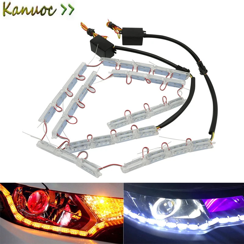 2PCS Car HeadlLamps LED Strip Waterproof Adjustable Daytime Running