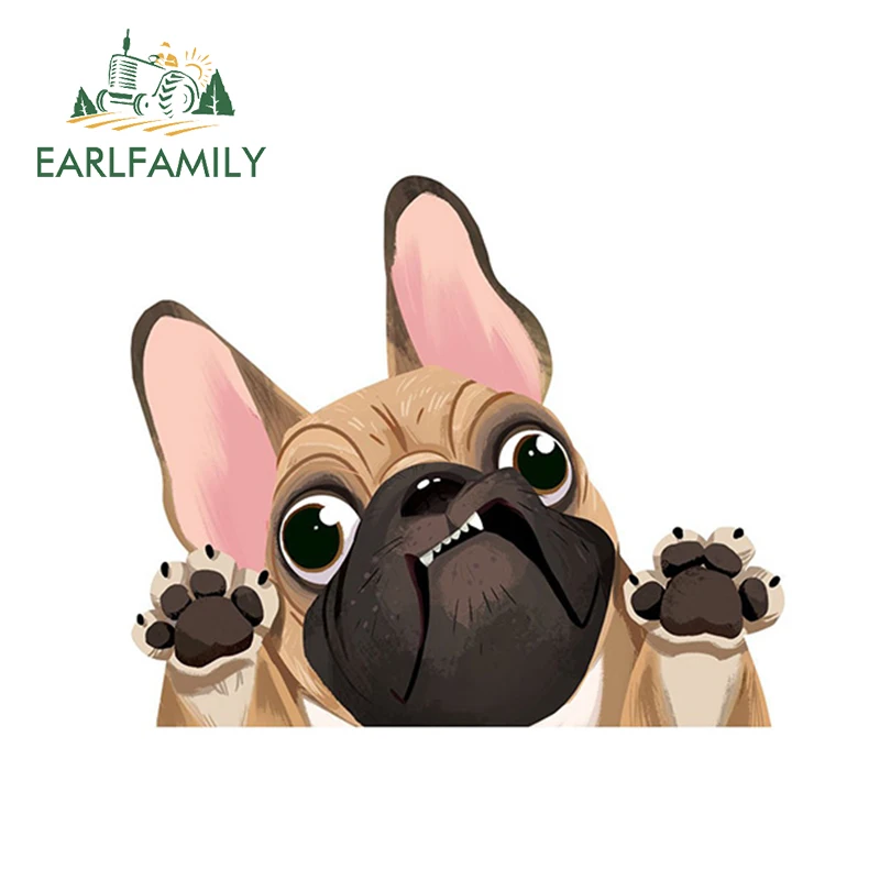 EARLFAMILY 13 см x 10,9 см Милая французская наклейка с бульдогом украшение для стекла автомобиля мультяшная собака автомобильные наклейки отражающие наклейки для стайлинга автомобилей