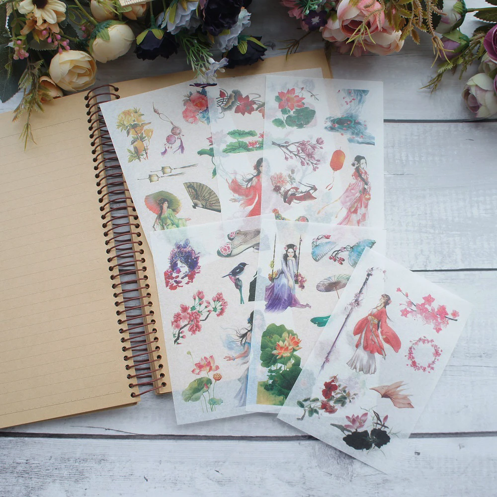 

6 Sheets Young People In Ancient China Style Paper Sticker Scrapbooking DIY Gift Packing Label Decoration Tag Party Decoration