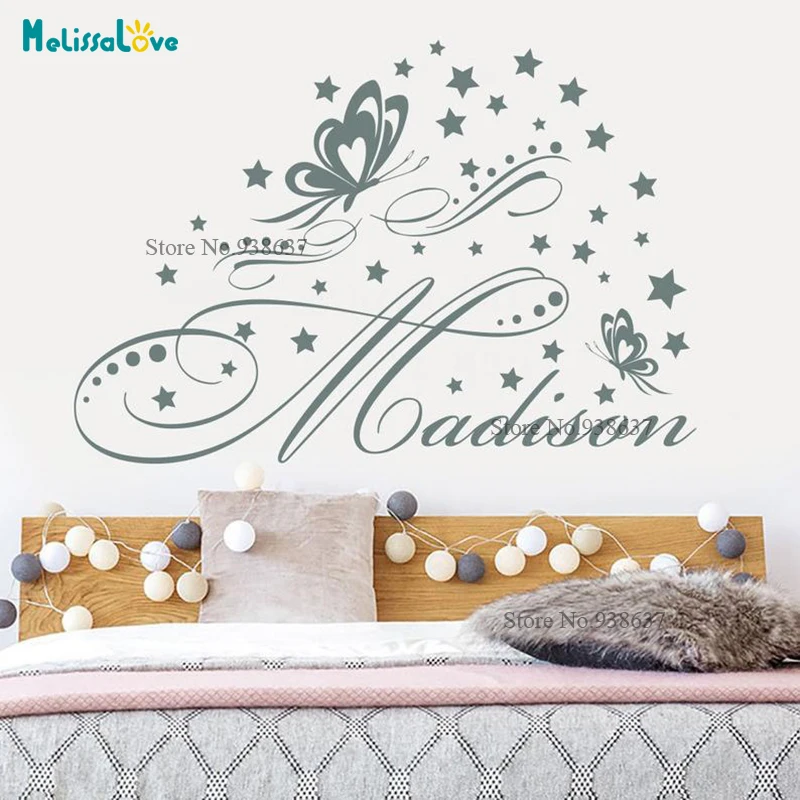 

Personalised Girl Room Butterfly Star Art Font Custom Name Decal Theme Sticker Baby Room Decor Removable Vinyl Wallpaper BA067
