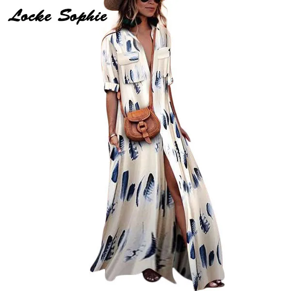 High waist Ladies Plus size Sexy party dresses 2019 Summer cotton blend prints Splicing Cardigan Long Dress women Skinny Dress High waist Ladies Plus size Sexy party dresses 2019 Summer cotton blend prints Splicing Cardigan Long Dress women Skinny Dress