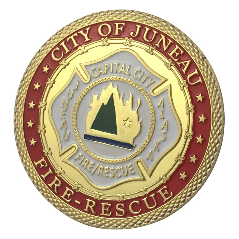 Вся поставка золотое покрытие город Juneau пожарный отдел наградная монета/медаль 1345