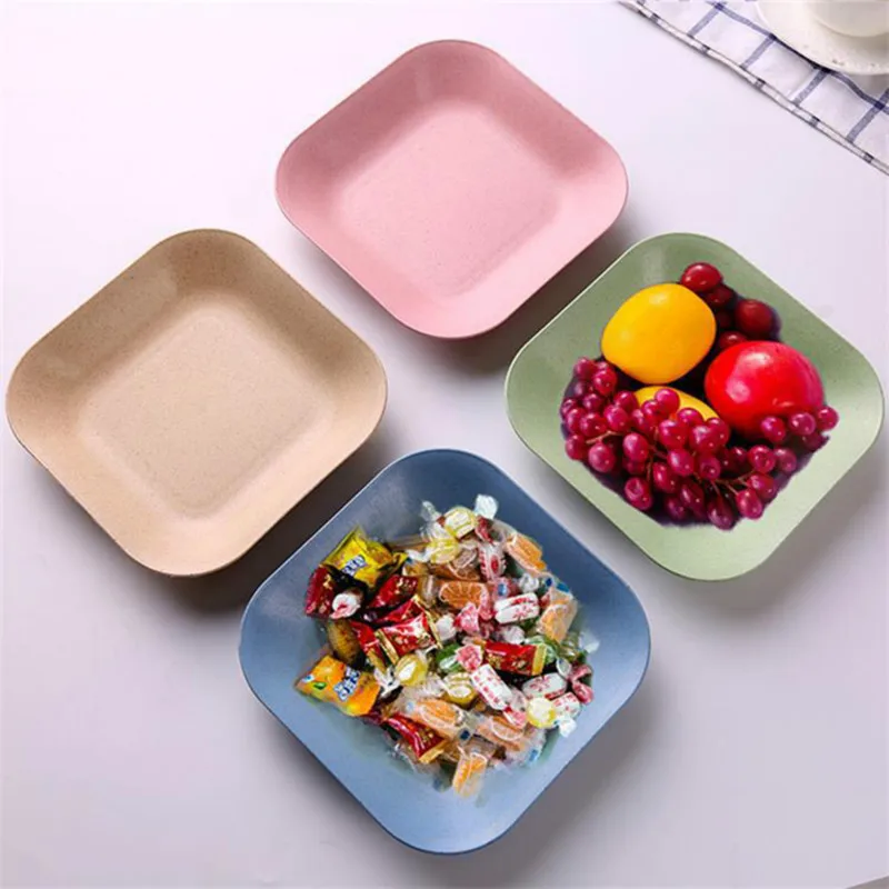 

Continental Retro Creative Wheat Straw Dishes Plate Green Steak Dish Plate Breakfast Snack Tableware Set Dinner Plates