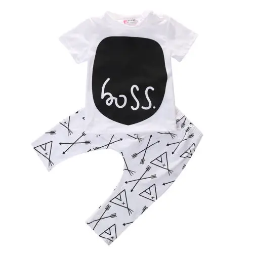 Cotton Newborn Toddler Baby Boys T-shirt Tops Long Pants Outfits Clothes Set |