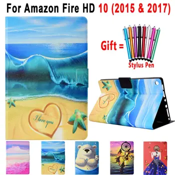 

For Amazon Fire HD 10 2017 Case Fashion Painted Slim Smart Sleep Awake Flip Cover For Amazon Fire HD 10 2015 Coque Capa Funda