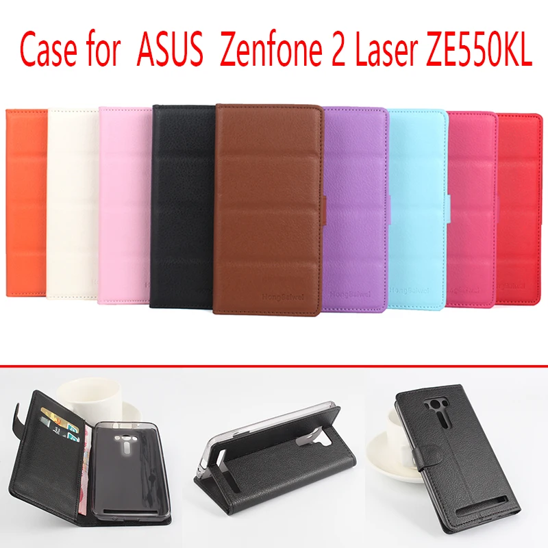 

Litchi Grain Leather Case Cover for Asus Zenfone 2 Laser ZE550KL Luxury Phone Bag with Wallet Stand Card