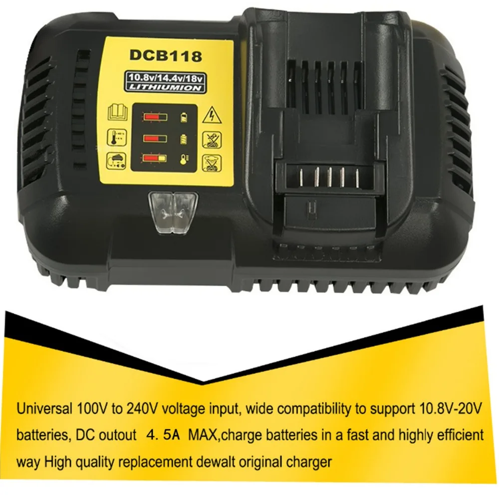 Новейшее быстрое зарядное устройство 4.5A DCB118 DCB101 для Dewalt 12V 14,4 V 20V литий-ионный аккумулятор высокого качества