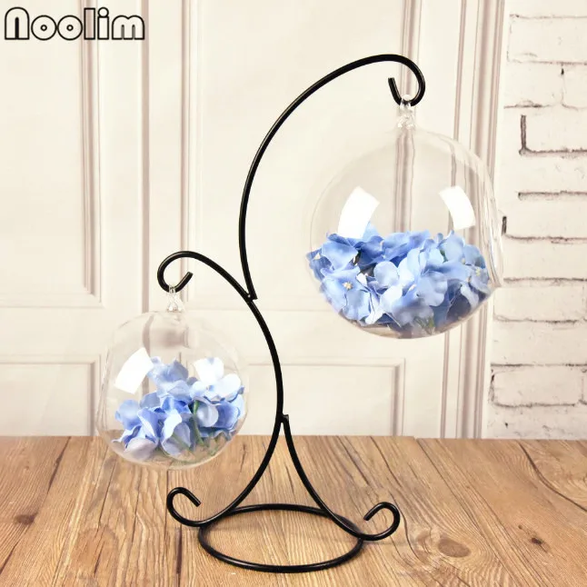 

NOOLIM Glass Ball Shape Flower Vase Micro Terrarium Support Stand Hanging Vase Bottle for Plant Flower Terrarium Hanging Vase