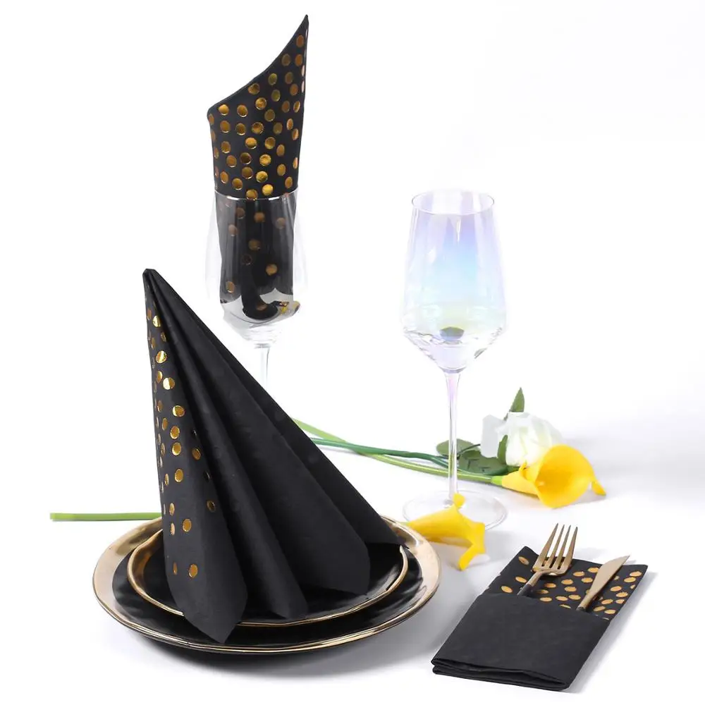 Lekoch, белые салфетки для стола, квадратные салфетки, Карманный платок, для свадьбы, дня рождения, дома, вечерние, отеля - Color: black gold