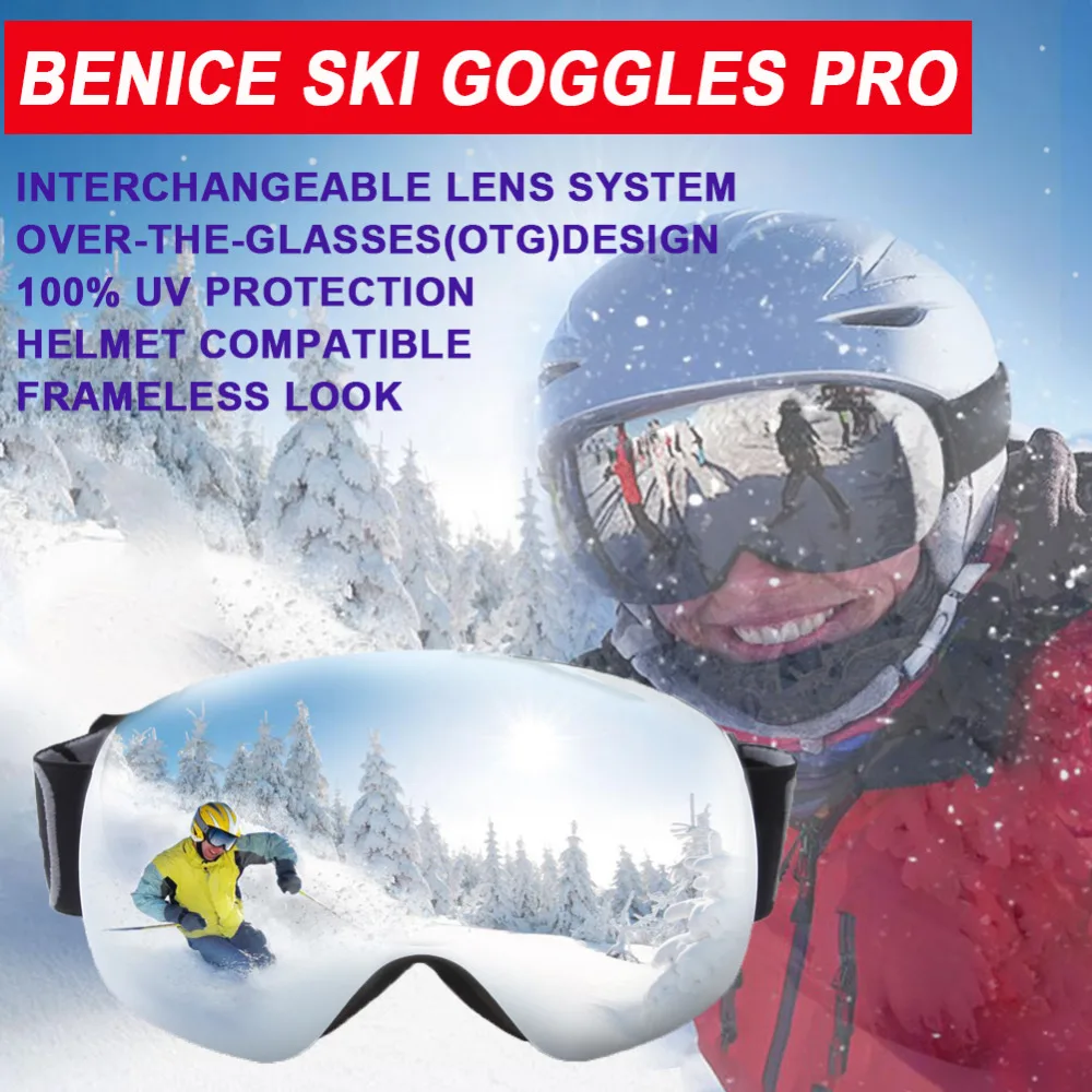 BENICE Ski Goggles,Snow Snowboard Goggles With Anti fog UV Protection