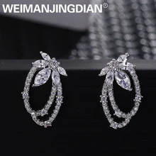 WEIMANJINGDIAN Новое поступление сверкающие кубические циркония CZ кристалл цветок и овальной формы серьги гвоздики для женщин или девочек