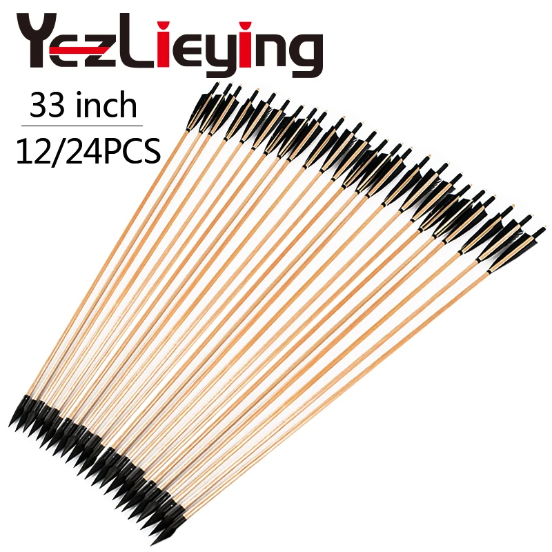 

85 cm 12 / 24PCS High quality handmade wooden arrow Broadhead British Turkey feathers used for compound bow hunting shooting