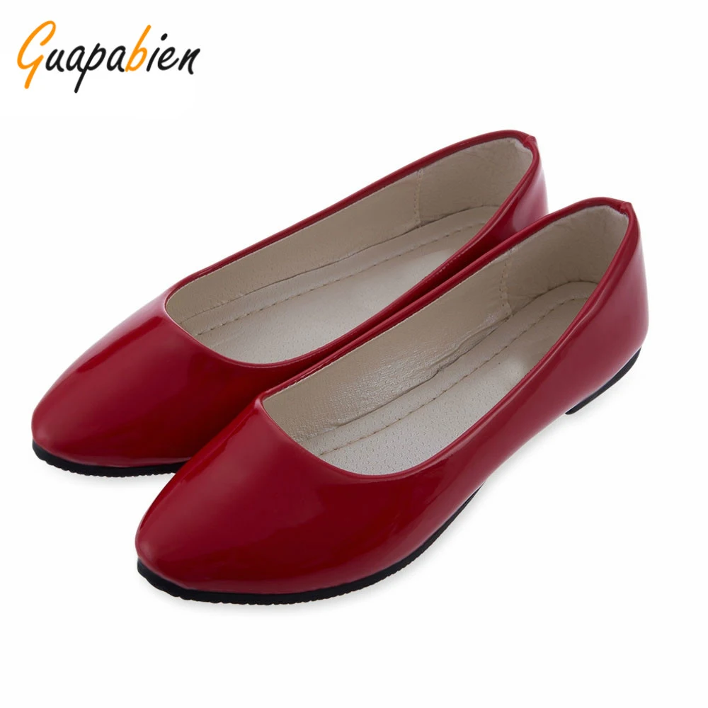 Guapabien New Spring Autumn Casual Ladies Flats Candy Solid PU Patent