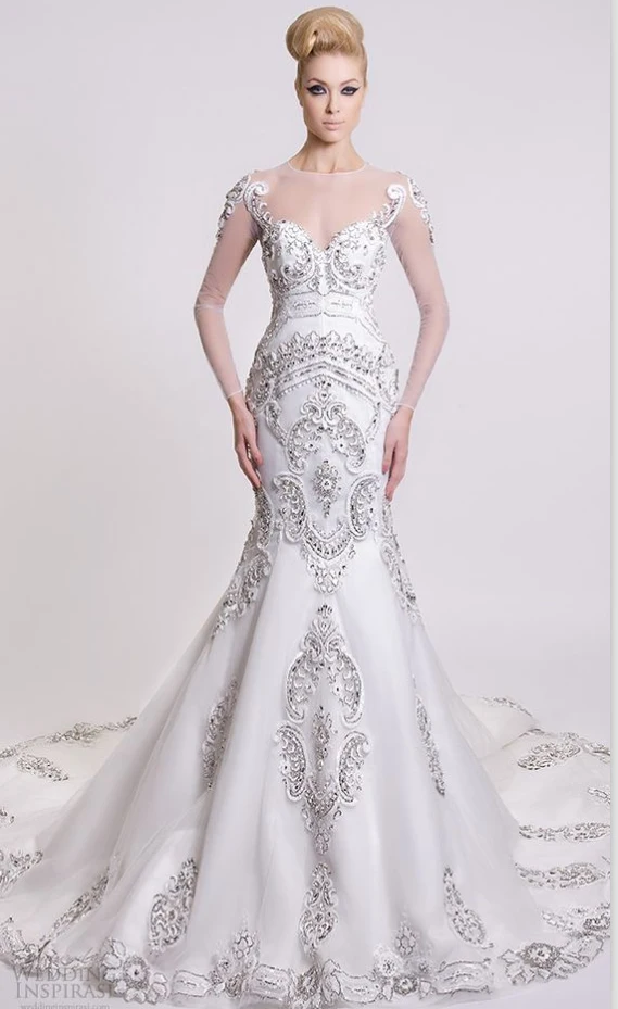 Hand Made Beading Mermaid font b Wedding b font font b Dress b font Scoop Long