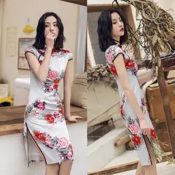 Винтаж цветок saten китайское платье Восточный Стиль Одежда 2019 Vestido Cheongsam qipao женщины tradicional халат большого размера S-XXXL