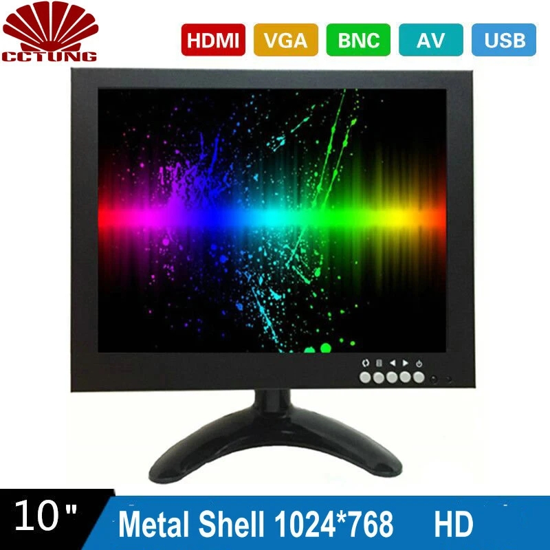 10-дюймовый 1024X768 HD CCTV монитор с металлическим корпусом и HDMI VGA AV BNC разъем для ПК