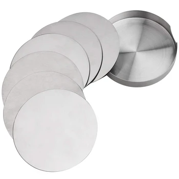 

Promotion Beverage Coasters 6-Piece Stainless Steel Round Coasters Reusable Heat-Resistant Beverage Coasters Office Furnit