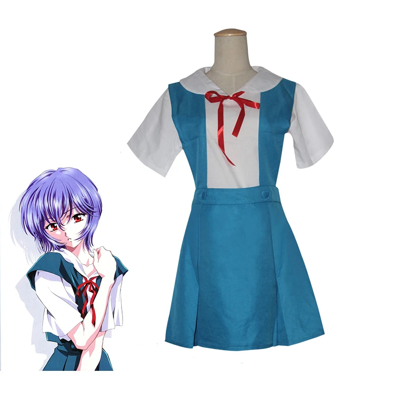 

COSHER Evangelion EVA Ayanami Rei Cosplay Costumes Asuka Dress Suits School Uniform Halloween Birthday Gifts Set with Blue Wigs