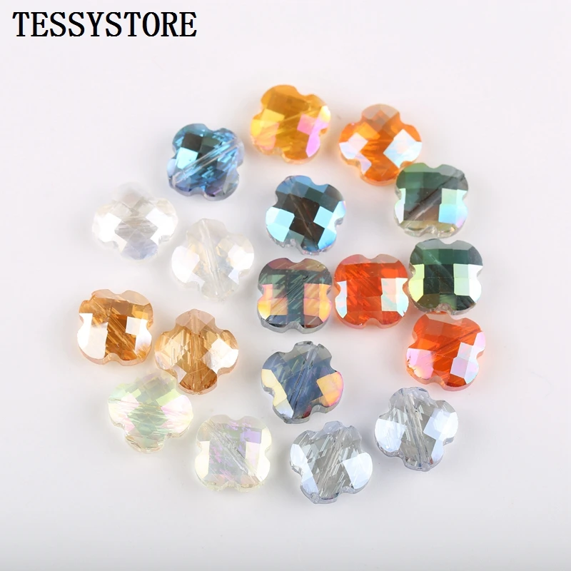 

20pcs 10mm Four-leaf Clover Shape Color Faceted Crystal Beads Loose Spacer Glass Beads For Jewelry Making Bracelet Accessories