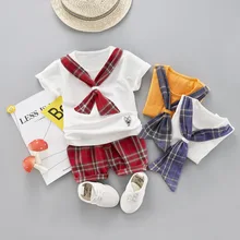 2PCS Infant Baby Boy Scarf Top + Plaid Short Pant Kids Outfits Cotton Boys Clothes Children Clothing Sets 2PCS Infant Baby Boy Scarf Top + Plaid Short Pant Kids Outfits Cotton Boys Clothes Children Clothing Sets