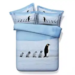3D печатных одеяло постельных принадлежностей одеяло/постельное белье Твин Полный Queen King Size 500TC тканые Пингвины светло-голубой цвет