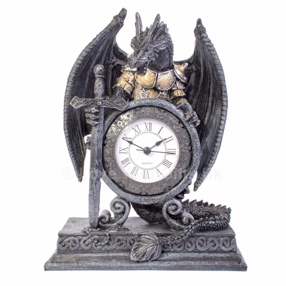 1Piece Dragon With Sword Clock Time Guardian Mantel Desk Clock Creative