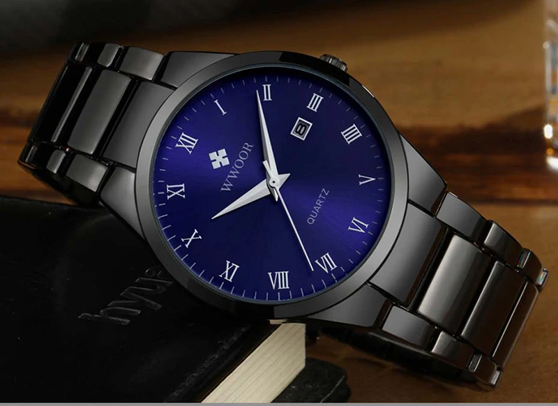 Мужские наручные часы мужские модные новые WWOOR синие золотые часы из нержавеющей стали мужские часы лучший бренд класса люкс водонепроницаемые Relogio Masculino