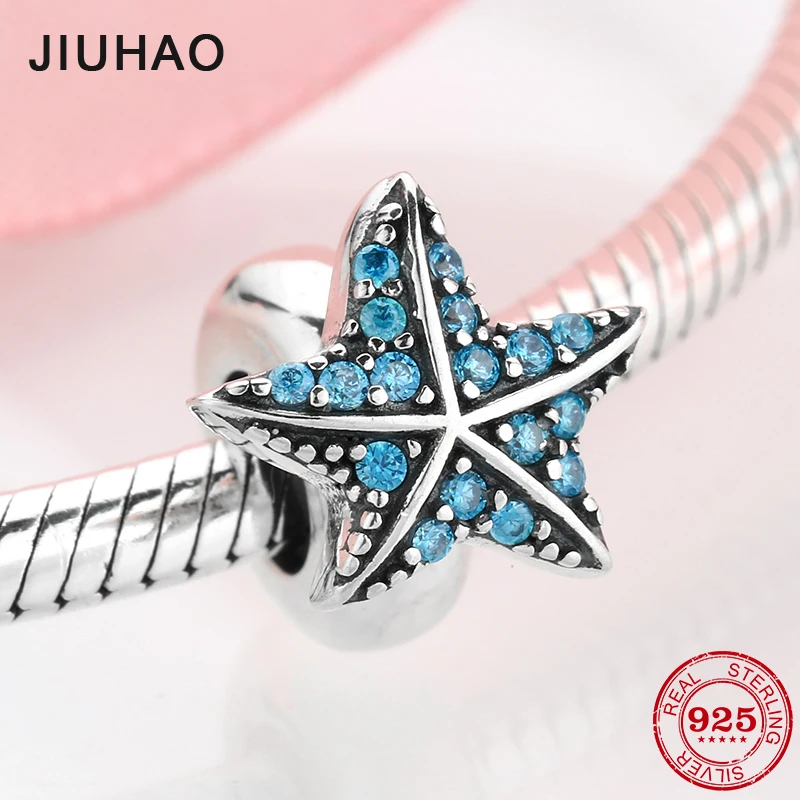 

Fashion 925 Sterling Silver Blue crystal Zircons starfish Spacer Stopper beads for Jewelry Fit Original Pandora Charms Bracelet