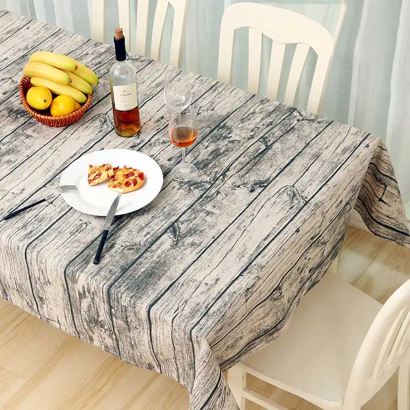 

Linen Tablecloth Wood Pattern Vintage Table Cloth Cover for Dinner Picnic Home Decoration -Drop