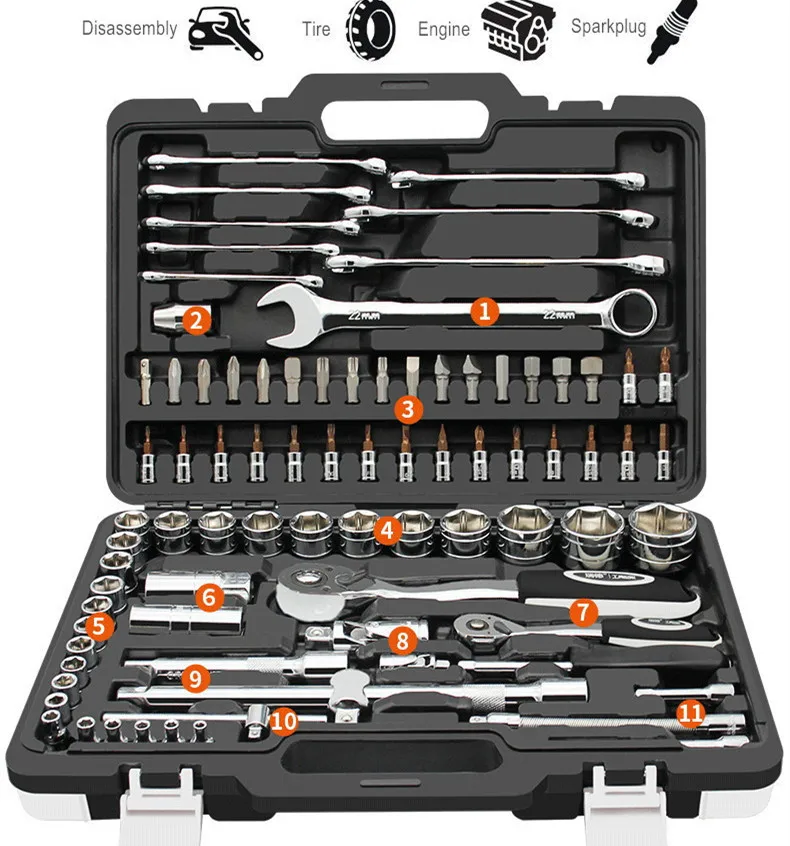 

82Pcs Car Repair Tool Kit Spark Plug Socket Auto Maintenance Tool Set Extension Rod Disassembly Spanner with Set Bits Slider G82