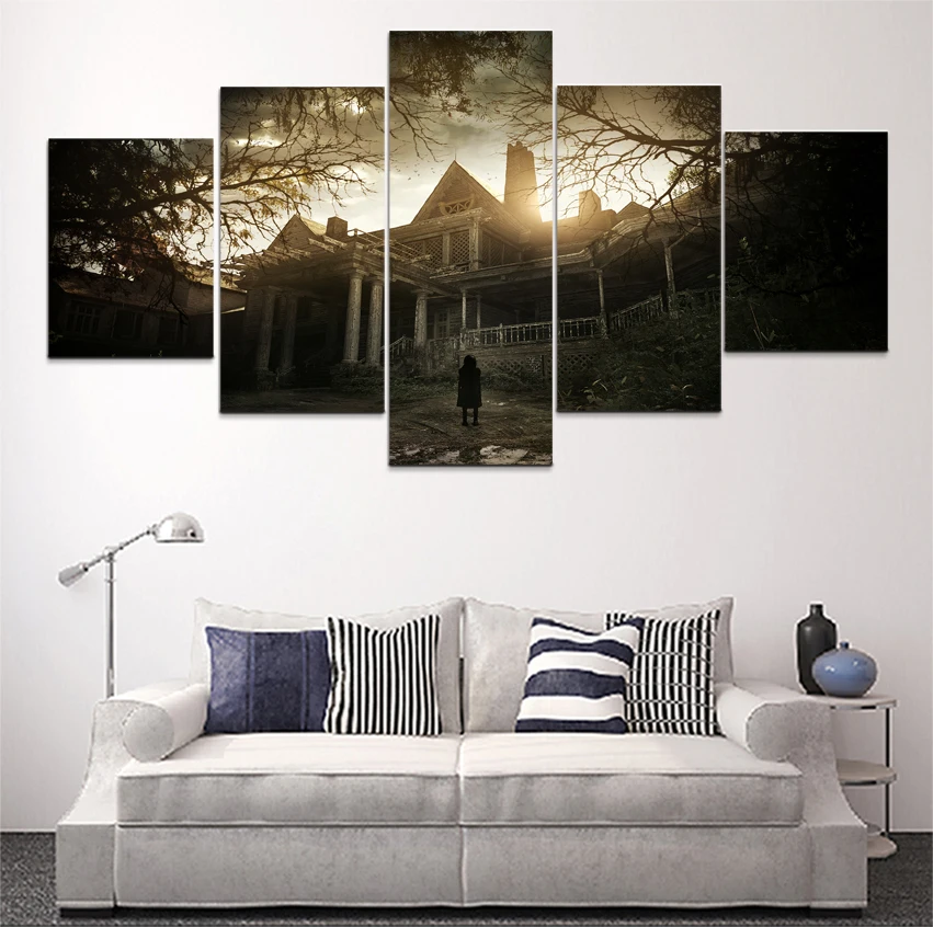 

Game Resident Evil 7 Dark Game HD Print Canvas Printed Living Room Wall Art 5 Pieces Home Picture Poster Painting Decorative