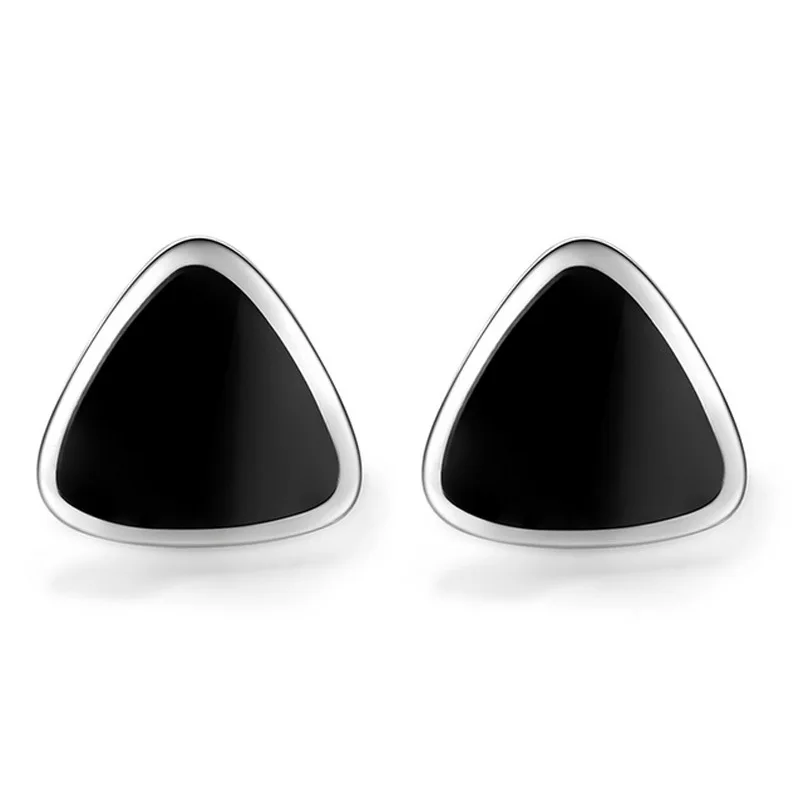 

100% 925 sterling silver fashion black Triangle ladies`stud earrings jewelry female women birthday gift drop shipping