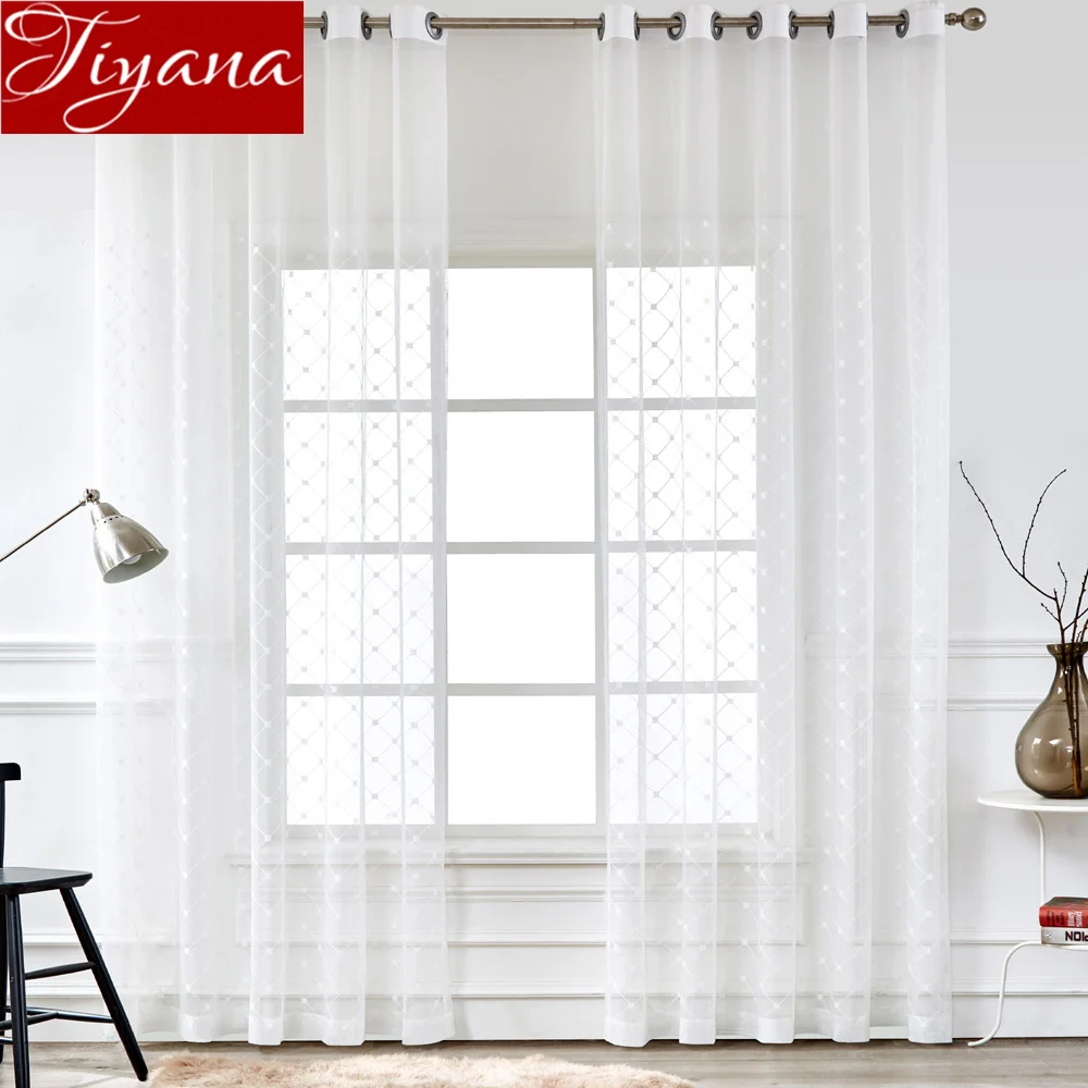 

White Plaid Sheer Curtain for Living Room Geometric Modern Kitchen Voile Tulle Curtain Drape Fabric Treatment T&308#30