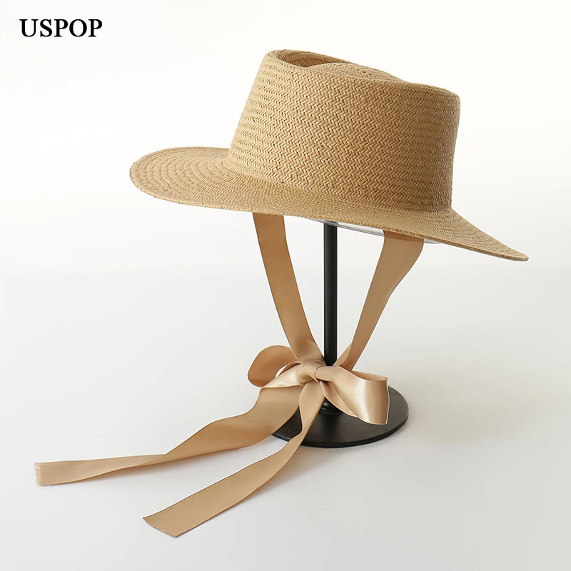 

USPOP 2019 Spring new natural paper straw hat summer lace-up sun hat women beach hat straw jazz hat