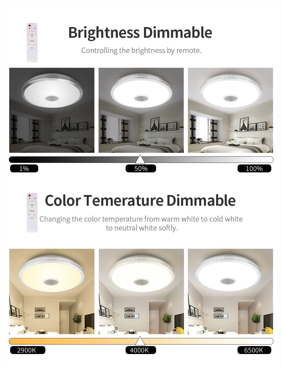 Светодиодный потолочный светильник Bluetooth и музыка с цветным и диммером RGB потолочный светильник с пультом дистанционного управления для гостиной и спальни