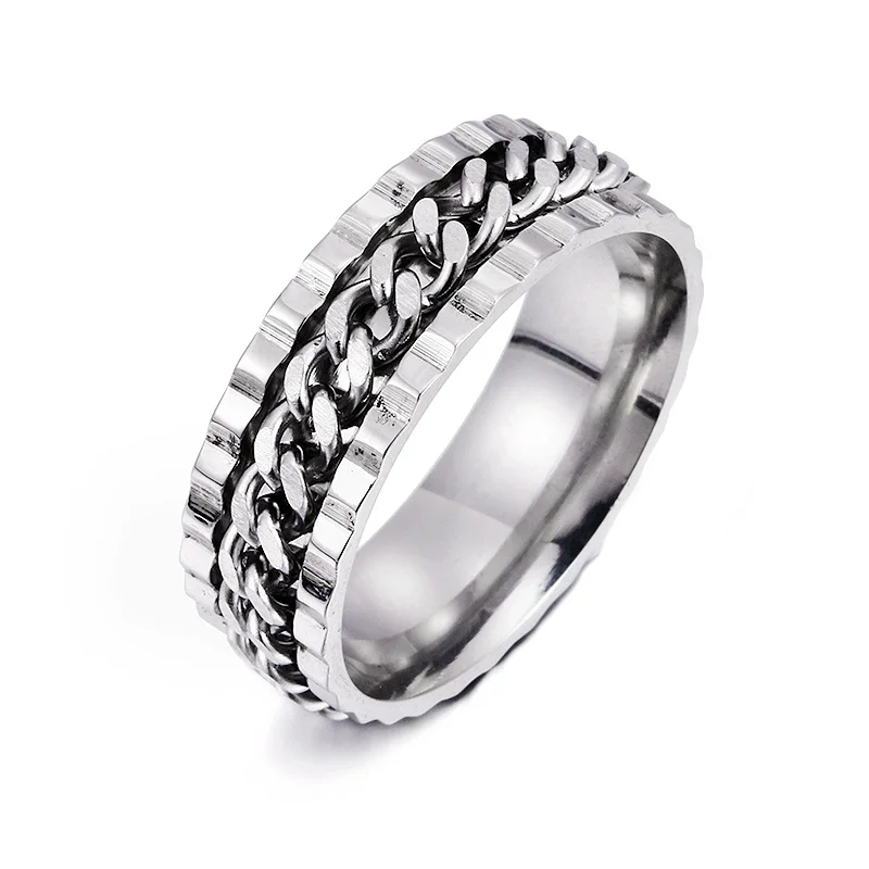 Новинка, модное кольцо-цепочка, преувеличенное геометрическое вращающееся металлическое кольцо, властное кольцо-цепочка, ювелирное изделие