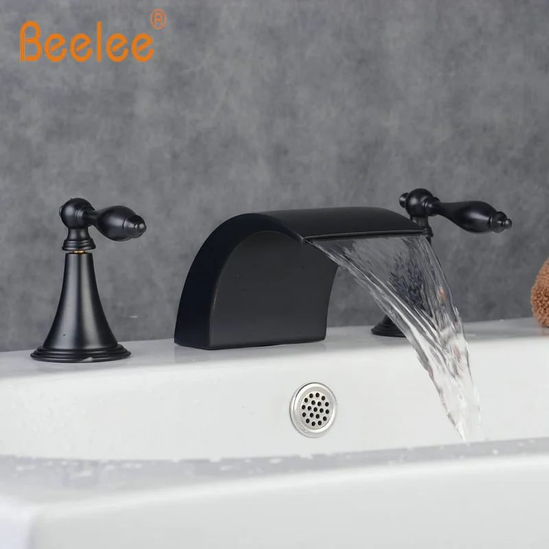 

Two Handles 3 Holes Widespread Waterfall Bathroom Sink Faucet, Oil Rubbed Bronze,Bathroom Tap,Bathtub faucet